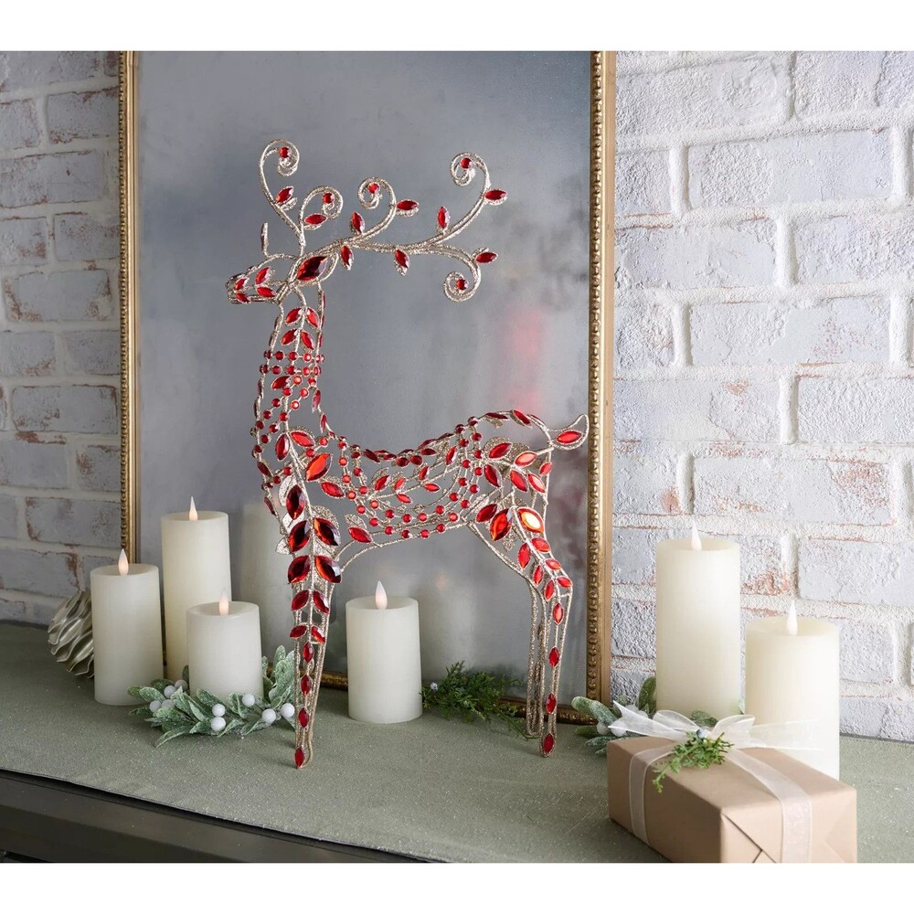 Valerie Parr Hill 23" Faceted Jeweled Reindeer Red Christmas Tabletop Decor